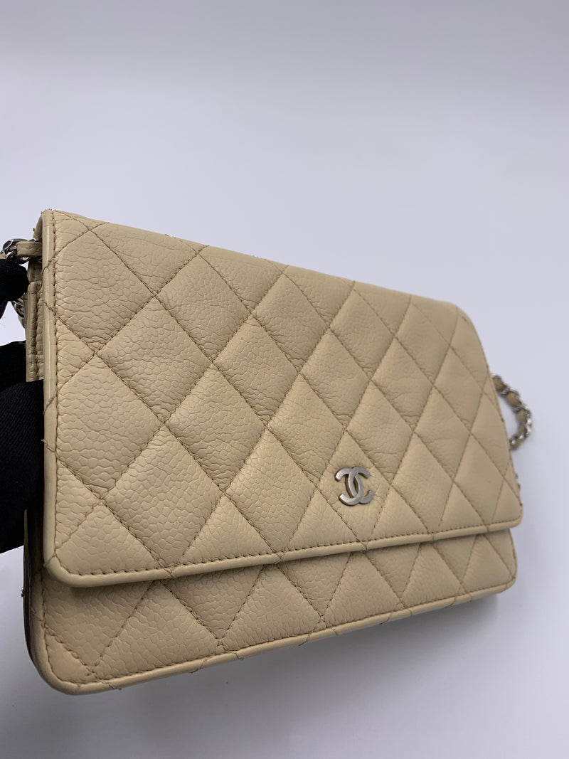 Sold-CHANEL CC Wallet-on-the-chain WOC Caviar Crossbody Bag - Beige