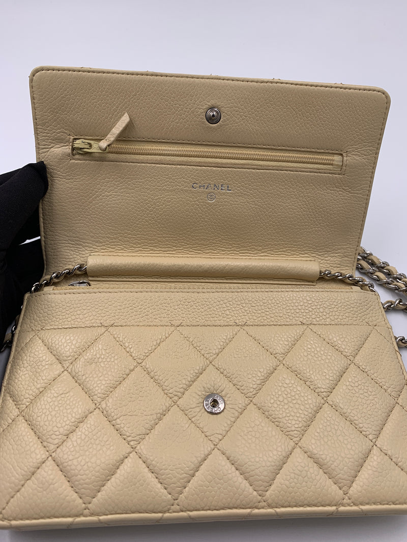 Sold-CHANEL CC Wallet-on-the-chain WOC Caviar Crossbody Bag - Beige