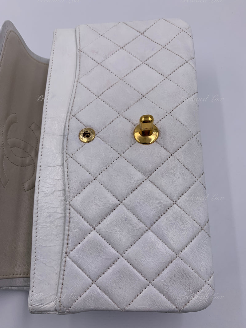 Sold-CHANEL Small Classic Double Flap Bag White with Gold Hardware