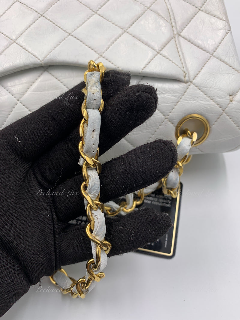 Sold-CHANEL Small Classic Double Flap Bag White with Gold Hardware