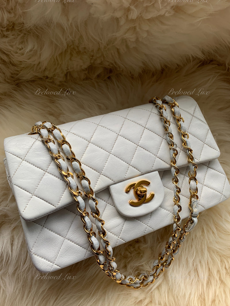 Sold-CHANEL Small Classic Double Flap Bag White with Gold Hardware