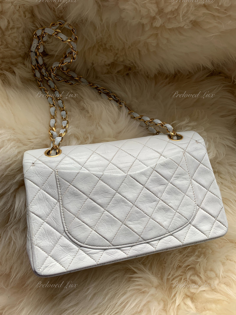 Sold-CHANEL Small Classic Double Flap Bag White with Gold Hardware