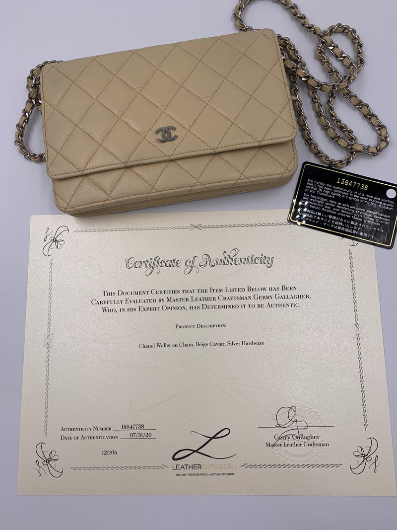 Sold-CHANEL CC Wallet-on-the-chain WOC Caviar Crossbody Bag - Beige