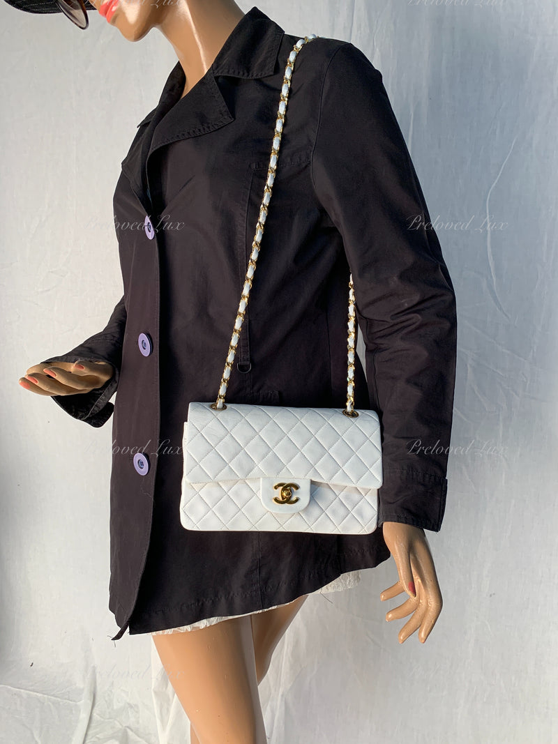 Sold-CHANEL Small Classic Double Flap Bag White with Gold Hardware