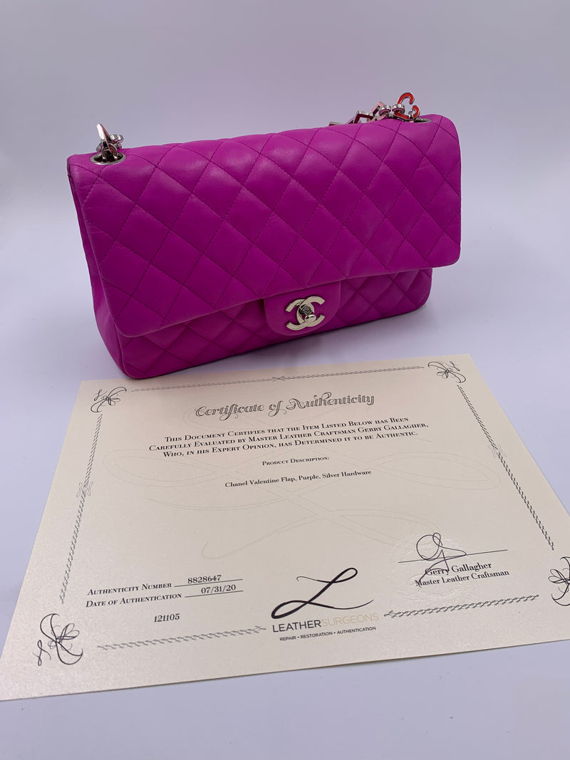 Sold-CHANEL Valentine Flap in Purple Silver Hardware Shoulder Bag