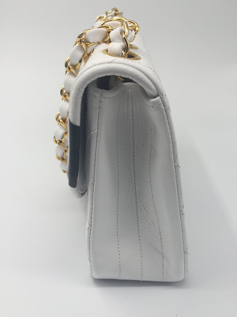 Sold-CHANEL Classic Vintage Lambskin Double Chain Flap Bag Small white/gold