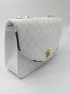 Sold-CHANEL Classic Vintage Lambskin Double Chain Flap Bag Small white/gold