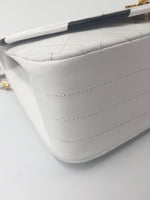 Sold-CHANEL Classic Vintage Lambskin Double Chain Flap Bag Small white/gold