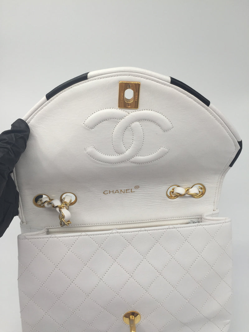 Sold-CHANEL Classic Vintage Lambskin Double Chain Flap Bag Small white/gold