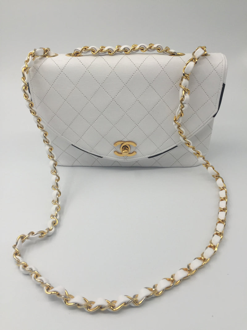 CHANEL Classic Vintage Lambskin Double Chain Flap Bag Small white 24k gold hardware vintage