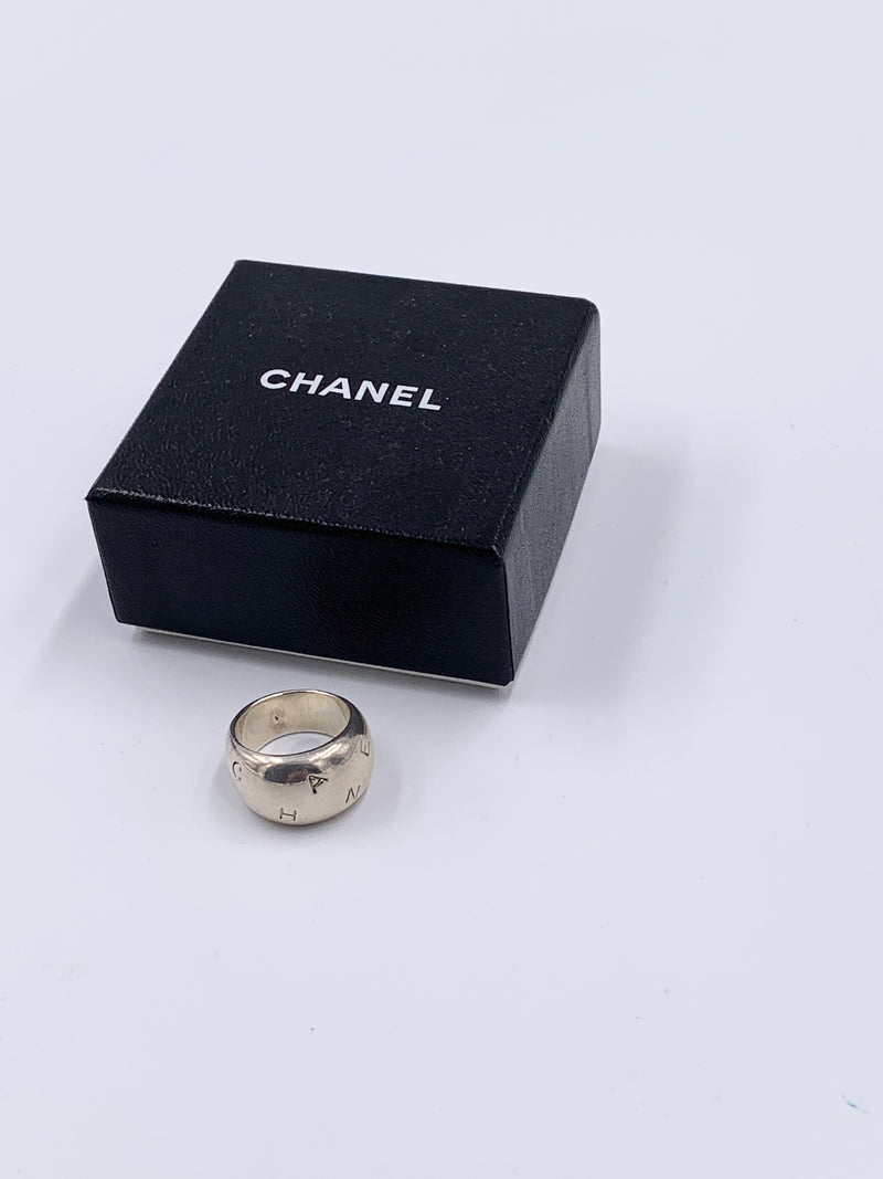 Sold-CHANEL 925 Silver Letter Alphabet Wide Ring Size 6 1/2