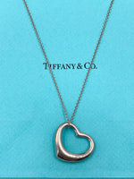 Tiffany 
Co 925 Silver Elsa Peretti Large (27mm) Open Heart Necklace