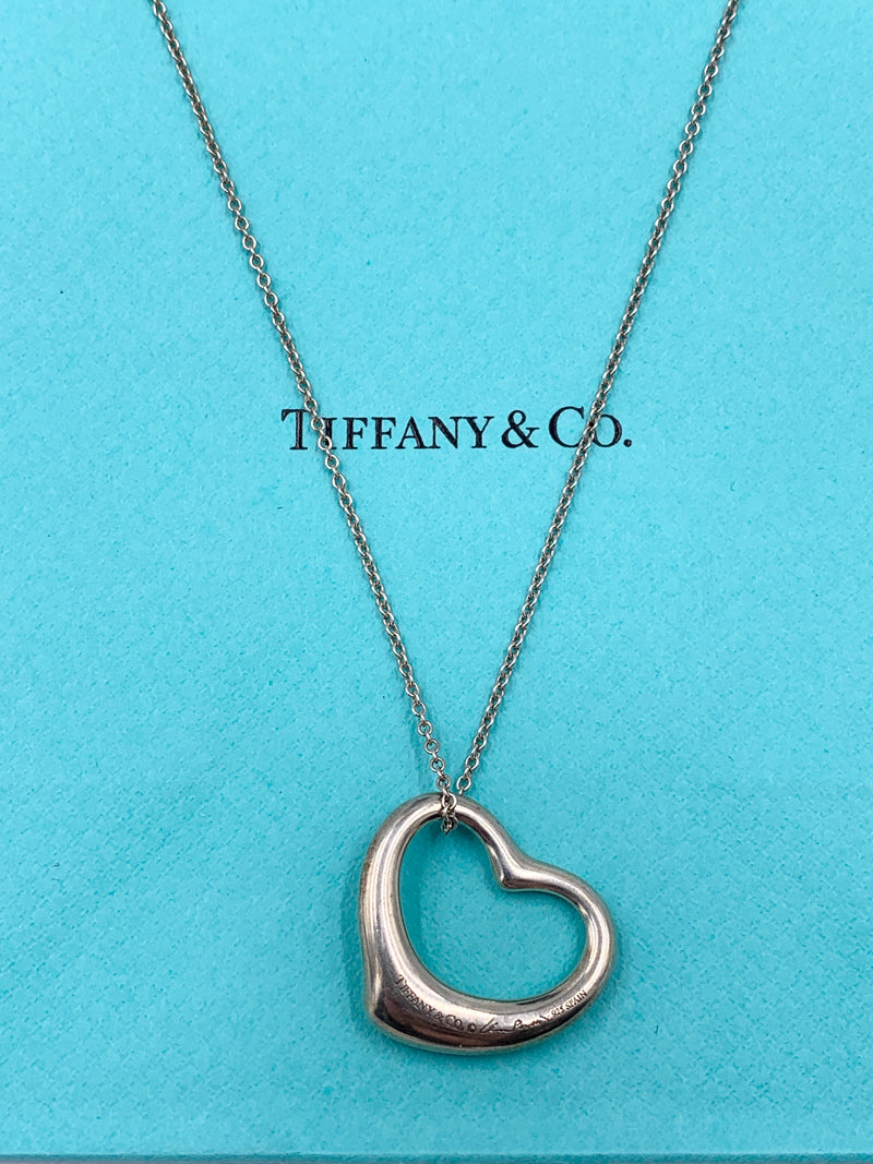 Tiffany 
Co 925 Silver Elsa Peretti Large (27mm) Open Heart Necklace