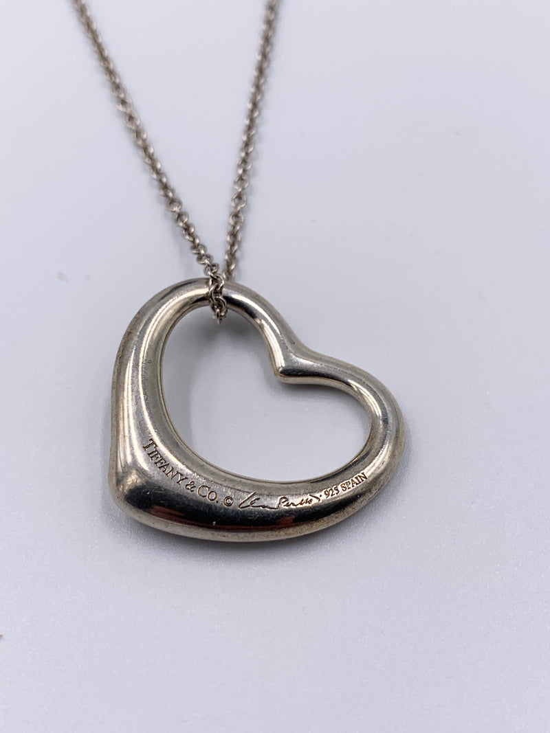 Tiffany 
Co 925 Silver Elsa Peretti Large (27mm) Open Heart Necklace