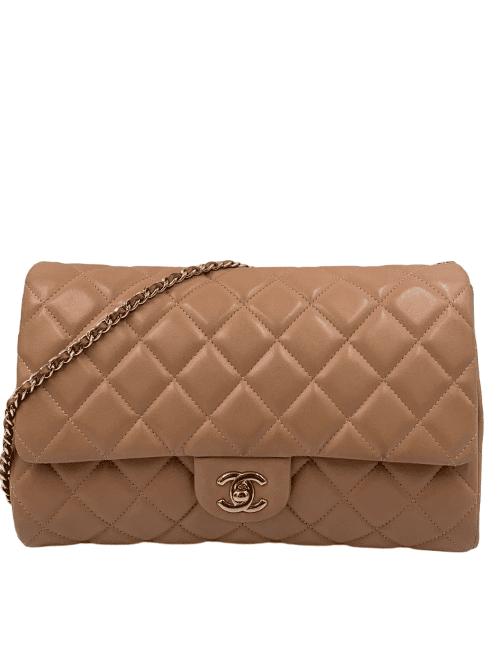 Sold-CHANEL Classic Quilted Flap Beige Lambskin Shoulder Bag/Clutch