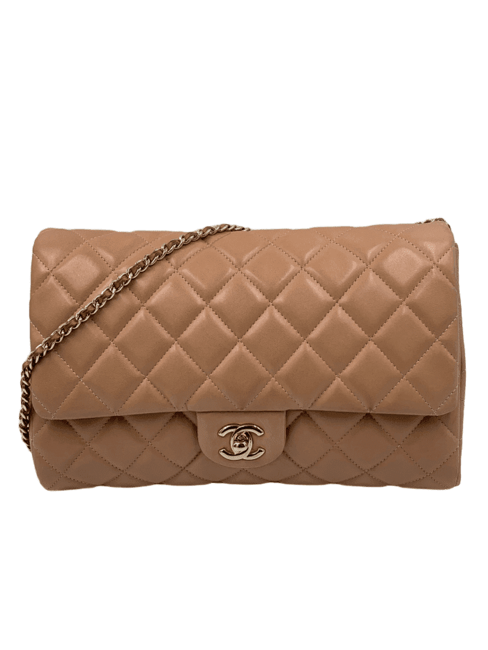 Sold-CHANEL Classic Quilted Flap Beige Lambskin Shoulder Bag/Clutch