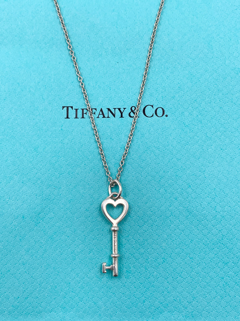 Sold-Tiffany 
Co 925 Silver Heart Key Pendant with Necklace