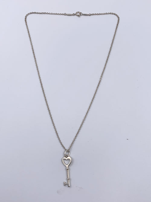 Sold-Tiffany 
Co 925 Silver Heart Key Pendant with Necklace