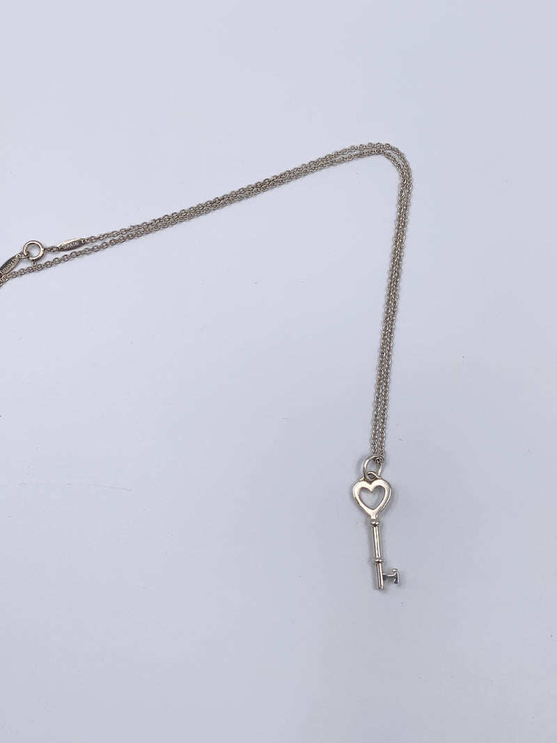 Sold-Tiffany 
Co 925 Silver Heart Key Pendant with Necklace