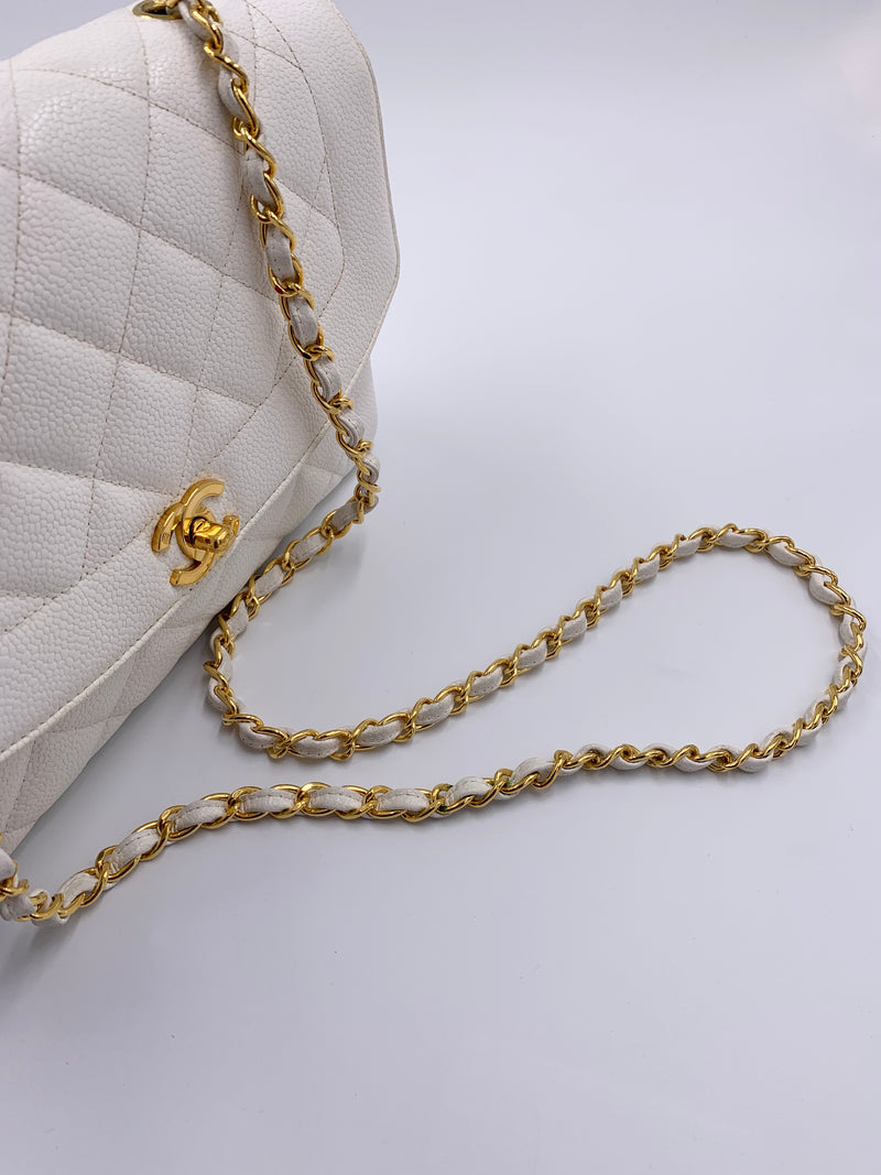 Sold-CHANEL Caviar Medium Diana White in Gold Hardware