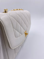 Sold-CHANEL Caviar Medium Diana White in Gold Hardware