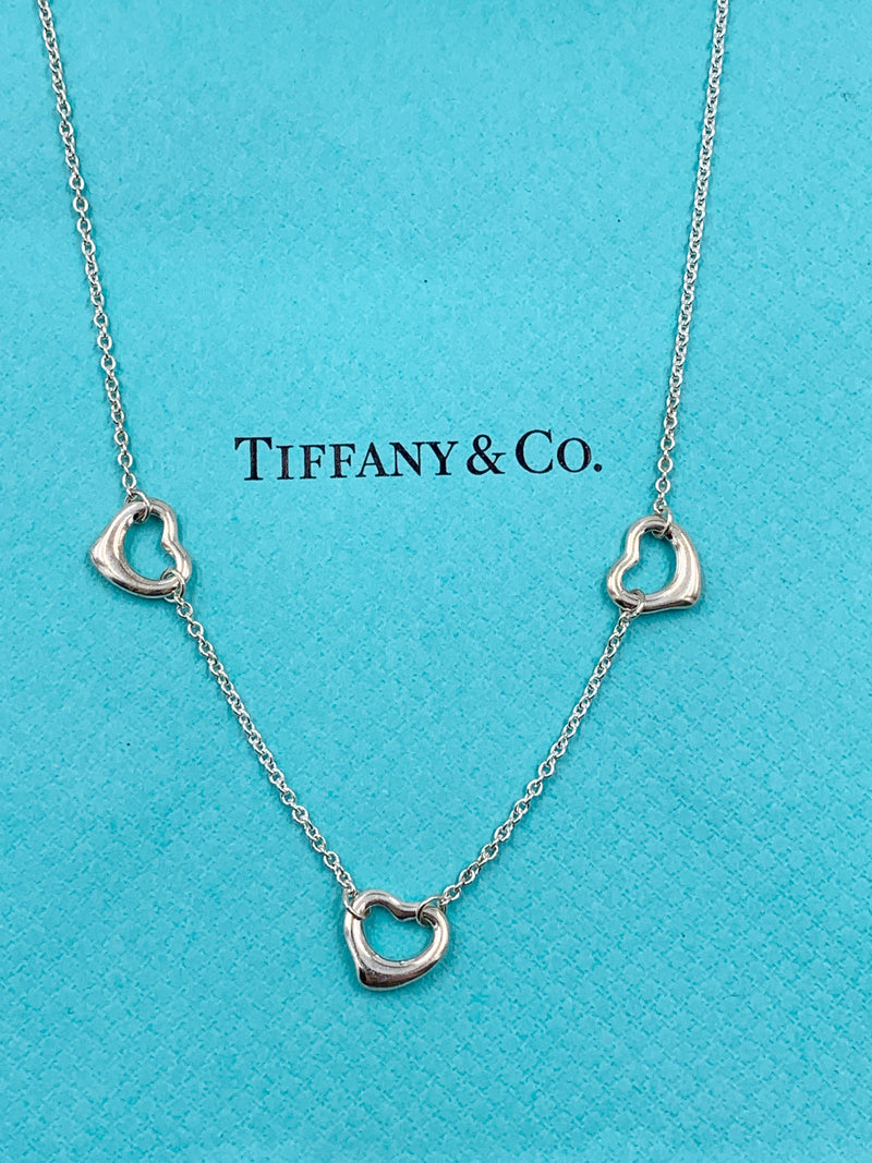 Tiffany 
Co 925 Silver Elsa Peretti Triple Open Heart Necklace