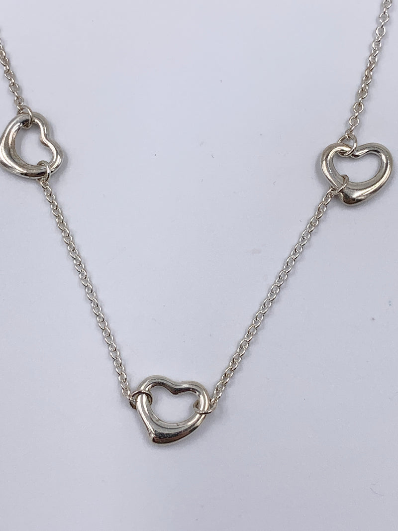 Tiffany 
Co 925 Silver Elsa Peretti Triple Open Heart Necklace