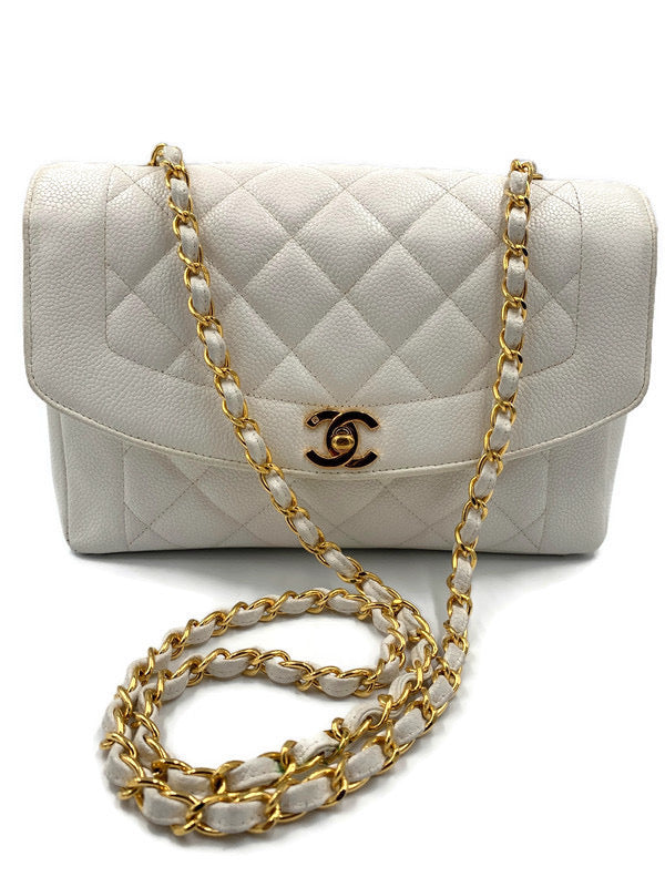 Chanel white caviar medium Diana bag with gold plated hardware vintage