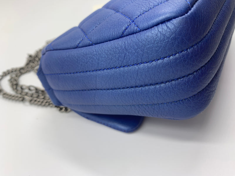 CHANEL CC Calfskin Blue Mini Flap Shoulder Bag/Ruthenium Hardware