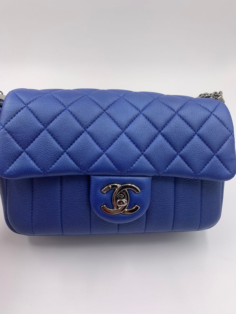 CHANEL CC Calfskin Blue Mini Flap Shoulder Bag/Ruthenium Hardware