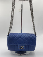 CHANEL CC Calfskin Blue Mini Flap Shoulder Bag/Ruthenium Hardware