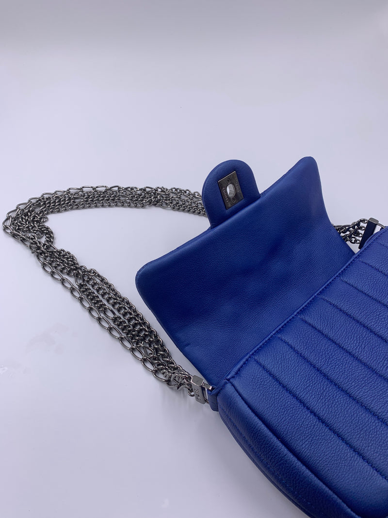 CHANEL CC Calfskin Blue Mini Flap Shoulder Bag/Ruthenium Hardware