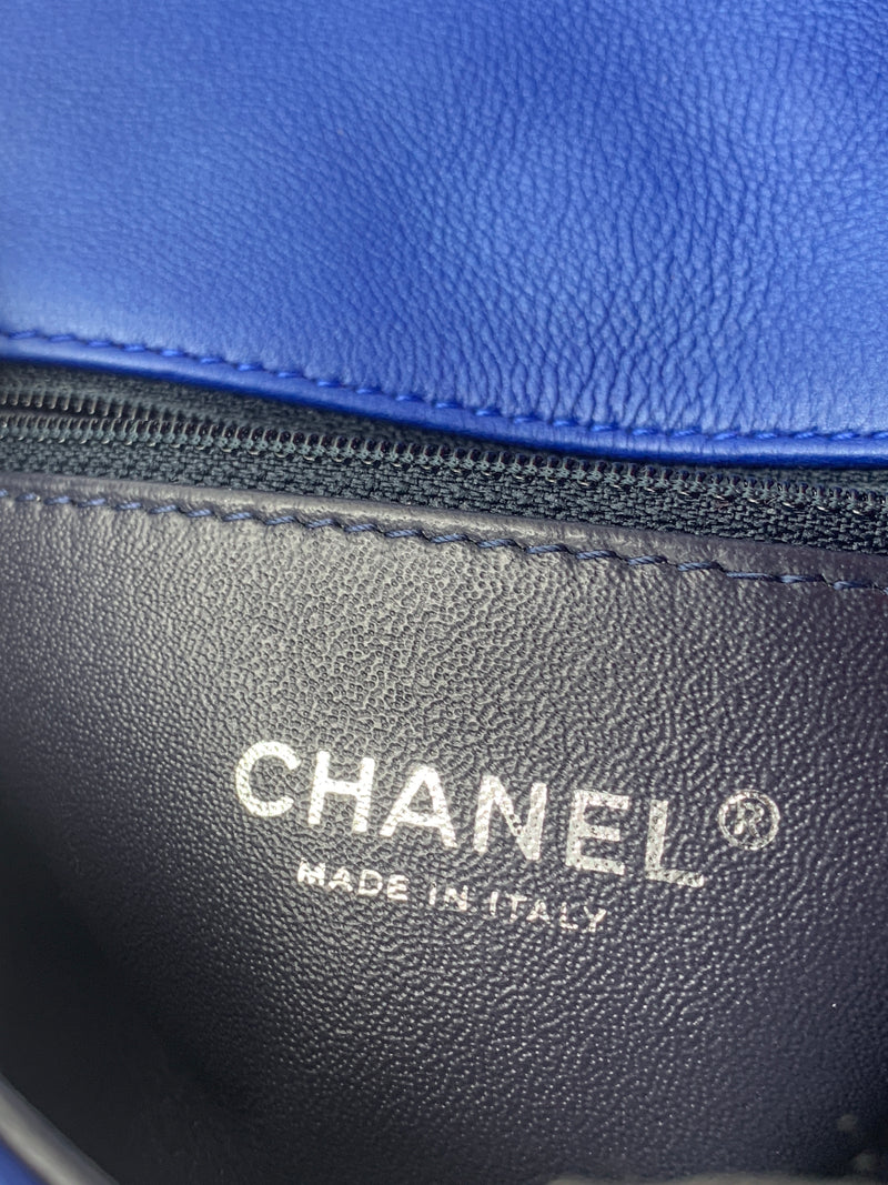 CHANEL CC Calfskin Blue Mini Flap Shoulder Bag/Ruthenium Hardware