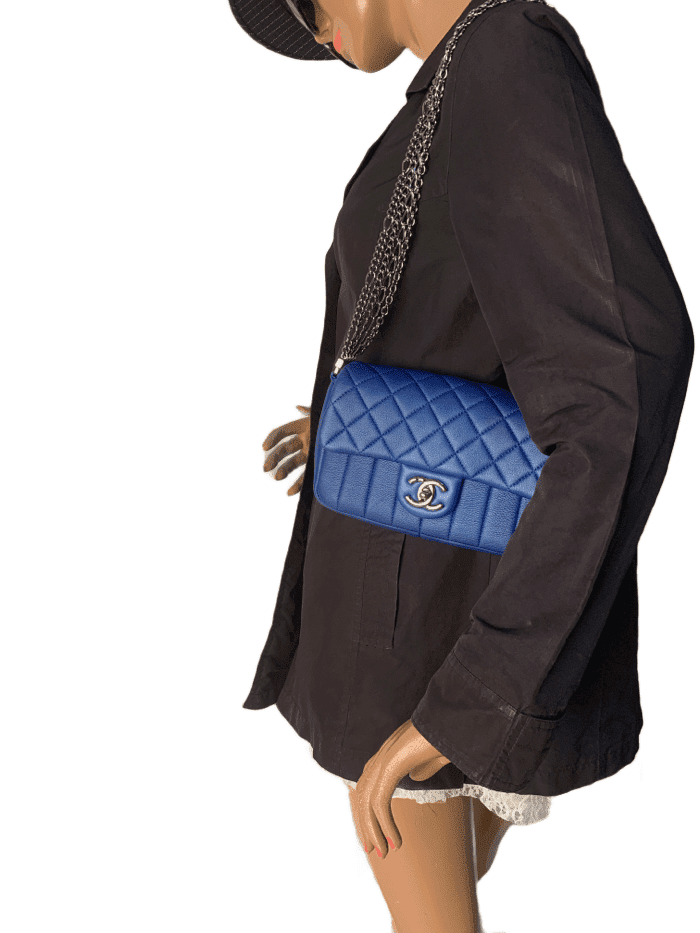 CHANEL CC Calfskin Blue Mini Flap Shoulder Bag/Ruthenium Hardware