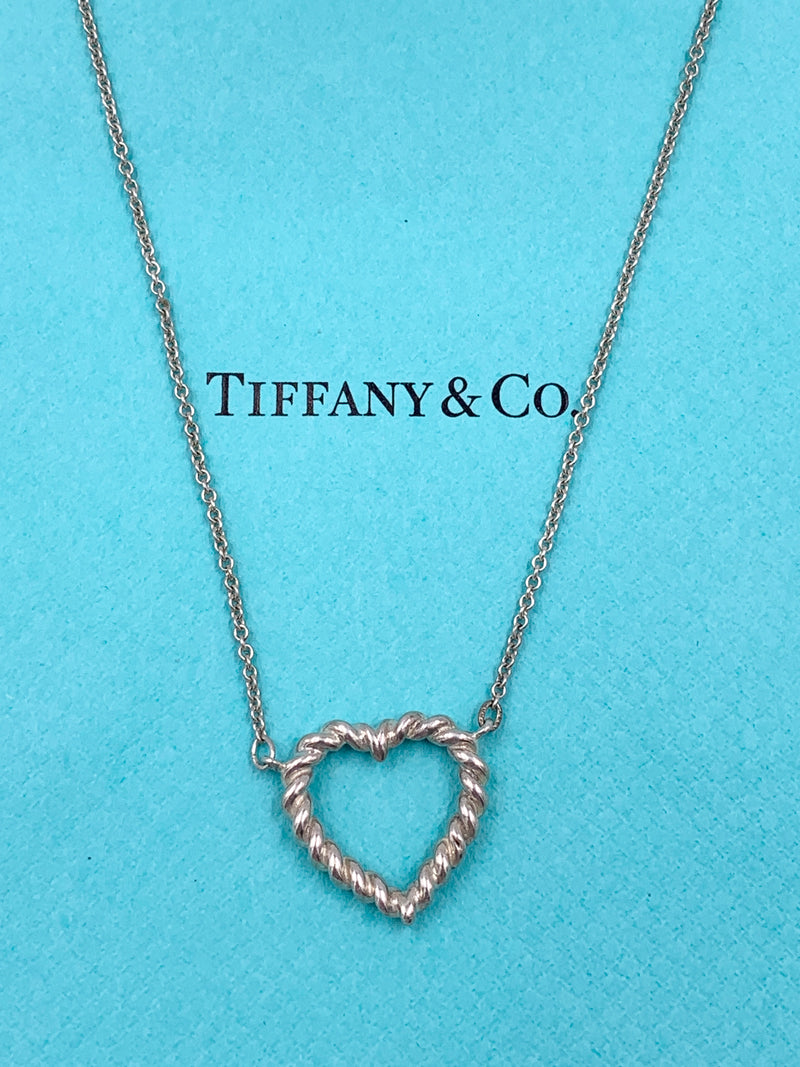 Tiffany 
Co 925 Silver Twisted Rope Open Heart Necklace