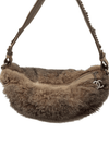 CHANEL Outdoor Ligne Hobo Fur with Leather Medium grey brown shoulder bag