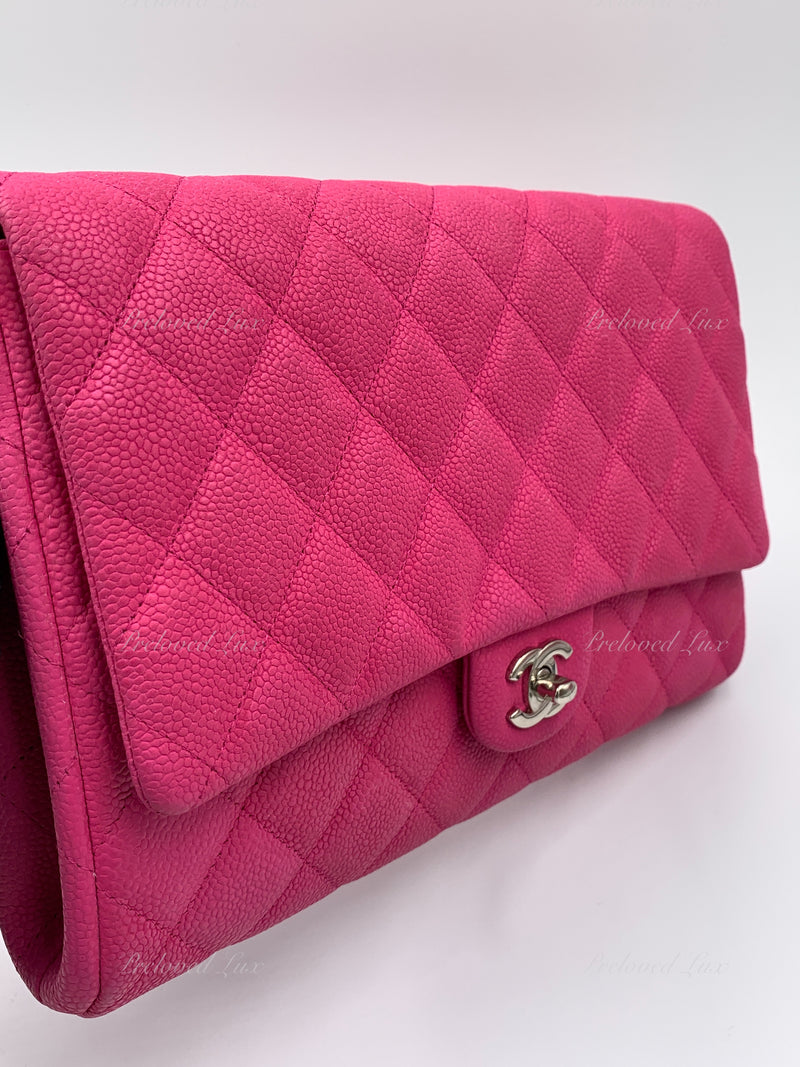 Sold-CHANEL Classic Quilted Flap Pink Caviar Shoulder Bag/Clutch with Chain Strap