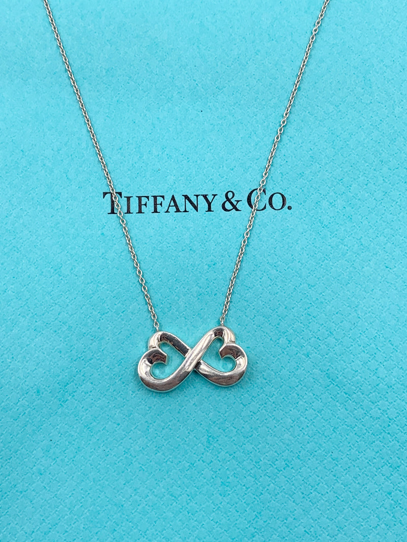 Tiffany 
Co 925 Silver Paloma Picasso Double loving heart Pendant Necklace