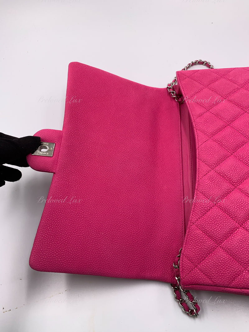 Sold-CHANEL Classic Quilted Flap Pink Caviar Shoulder Bag/Clutch with Chain Strap