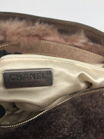 Sold-CHANEL Outdoor Ligne Hobo Fur with Leather Medium grey/brown