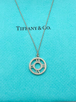 Tiffany 
Co 925 Silver Atlas Collection Medallion Round Pendant Necklace