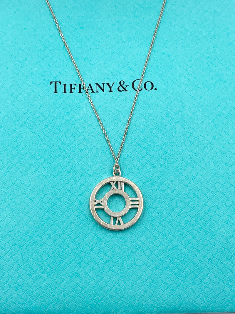 Tiffany 
Co 925 Silver Atlas Collection Medallion Round Pendant Necklace