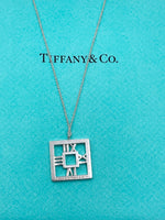 Tiffany 
Co 925 Silver Atlas Collection Square Pendant Necklace