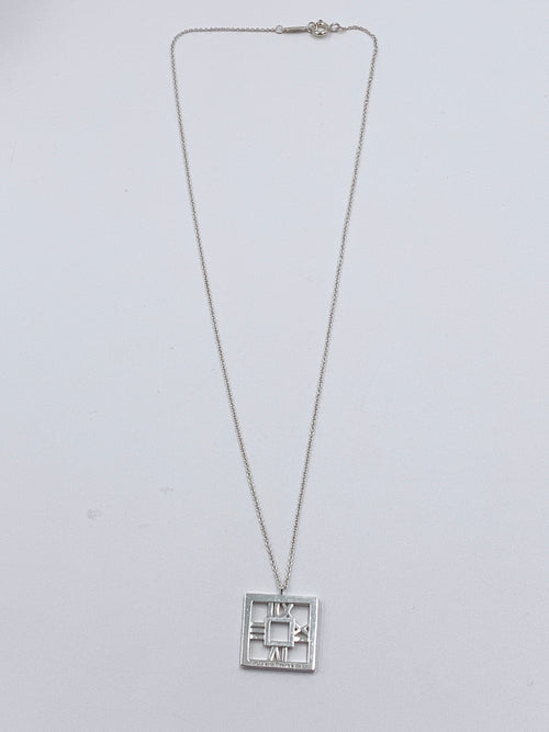 Tiffany 
Co 925 Silver Atlas Collection Square Pendant Necklace