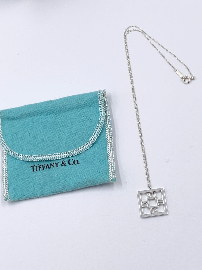 Tiffany 
Co 925 Silver Atlas Collection Square Pendant Necklace