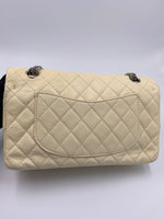 CHANEL Beige Calfskin Double Flap Shoulder Bag Silver Hardware