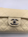 CHANEL Beige Calfskin Double Flap Shoulder Bag Silver Hardware