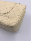 CHANEL Beige Calfskin Double Flap Shoulder Bag Silver Hardware