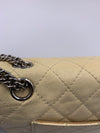 CHANEL Beige Calfskin Double Flap Shoulder Bag Silver Hardware