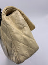 CHANEL Beige Calfskin Double Flap Shoulder Bag Silver Hardware